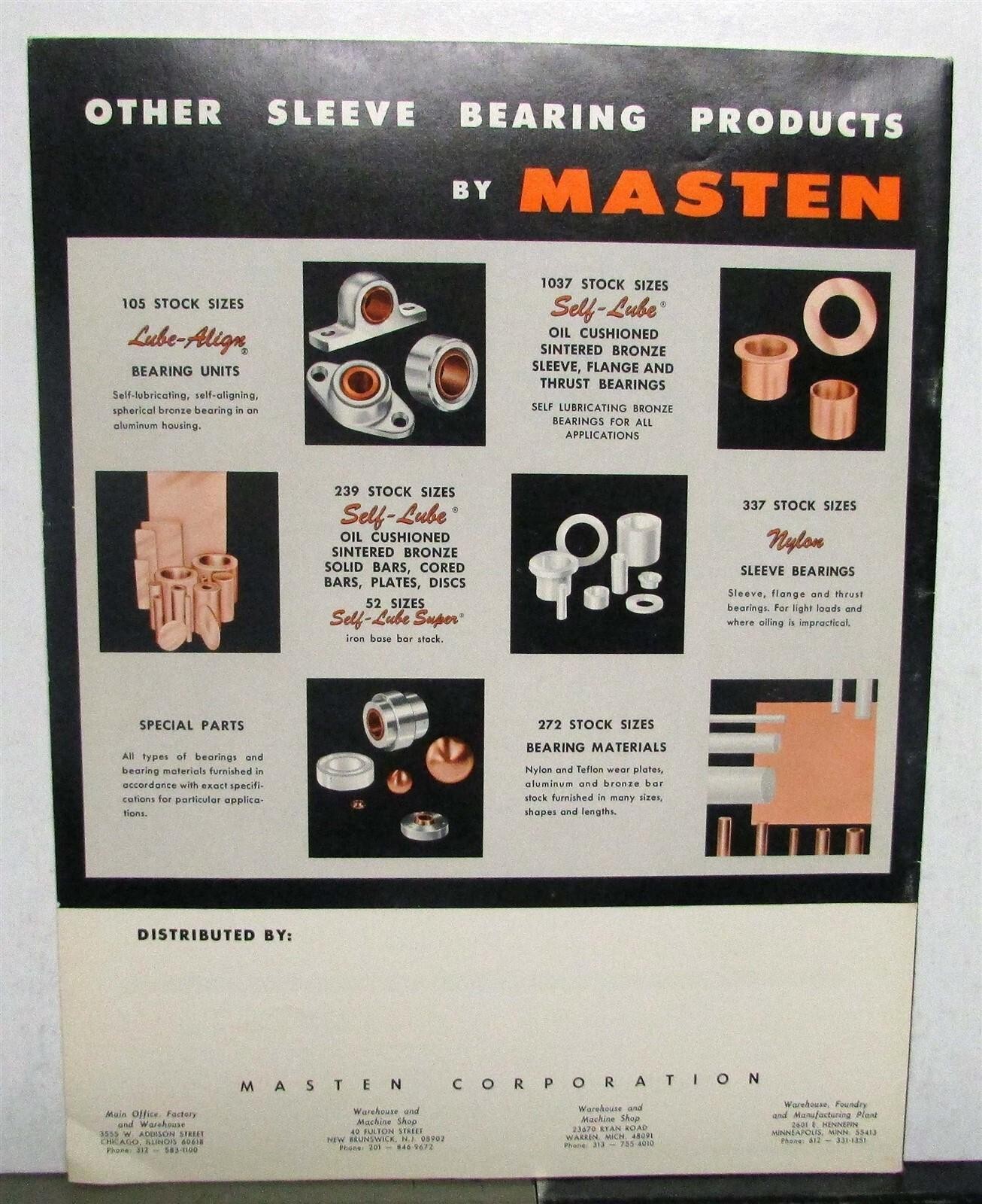 1960s Masten Six-Sixty Sleeve Bearings Diagrams Part Numbers Sales Catalog