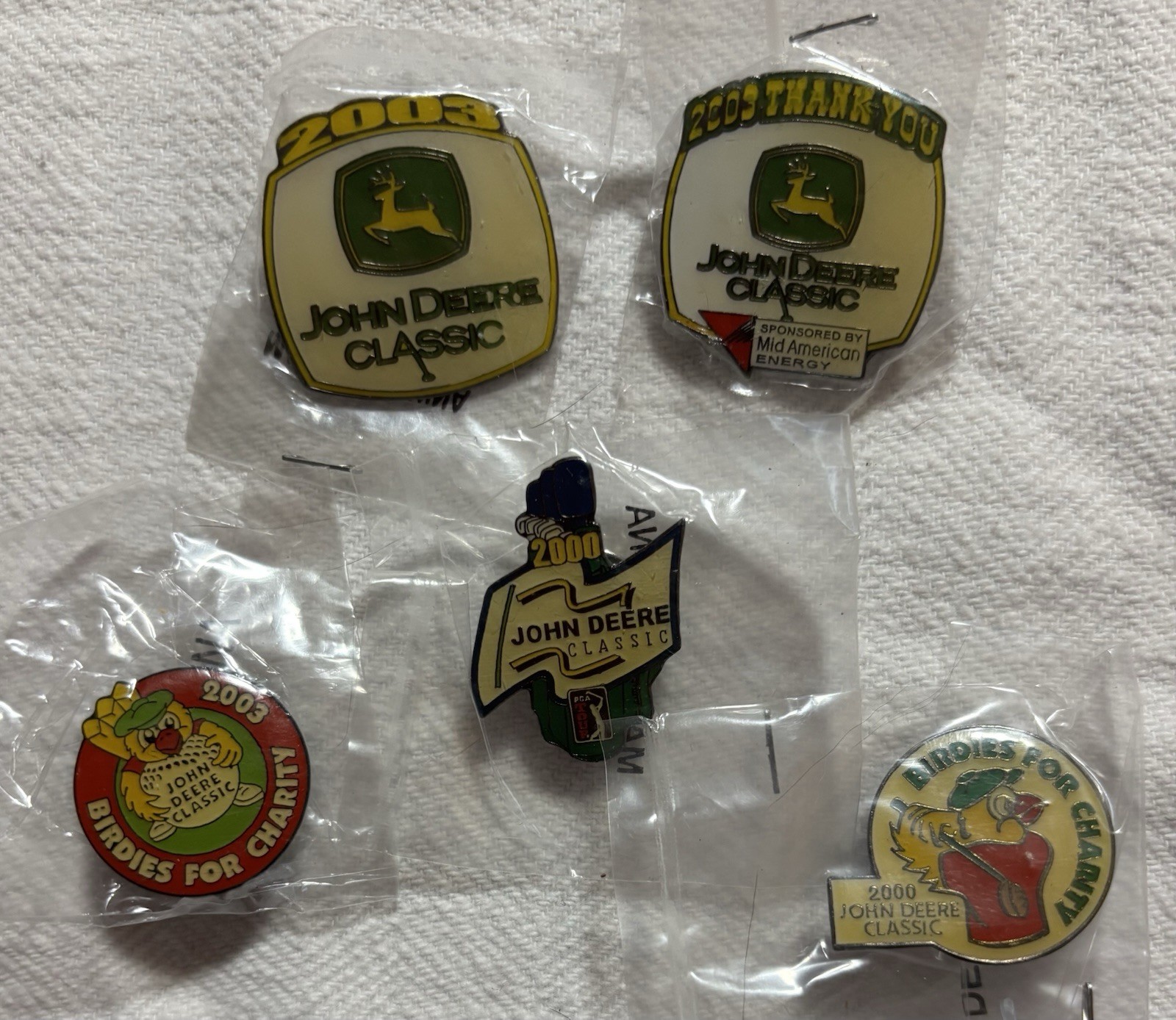 John Deere Theme vintage Lapel Pins. 2 Sets of 5 different. Lot Of 10 Total Pins