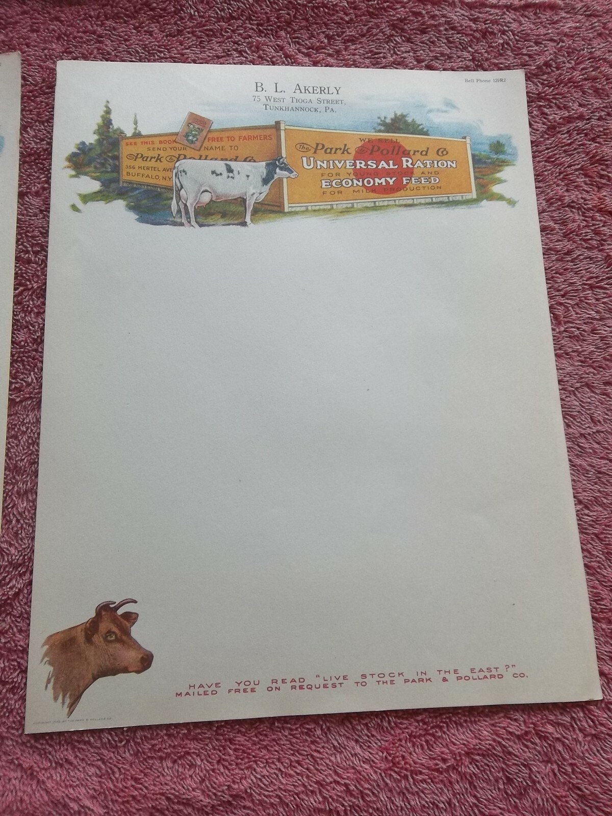 PARK & POLLARD UNIVERSAL RATION ECONOMY FEED STATIONERY Tunkhannock PA COWS