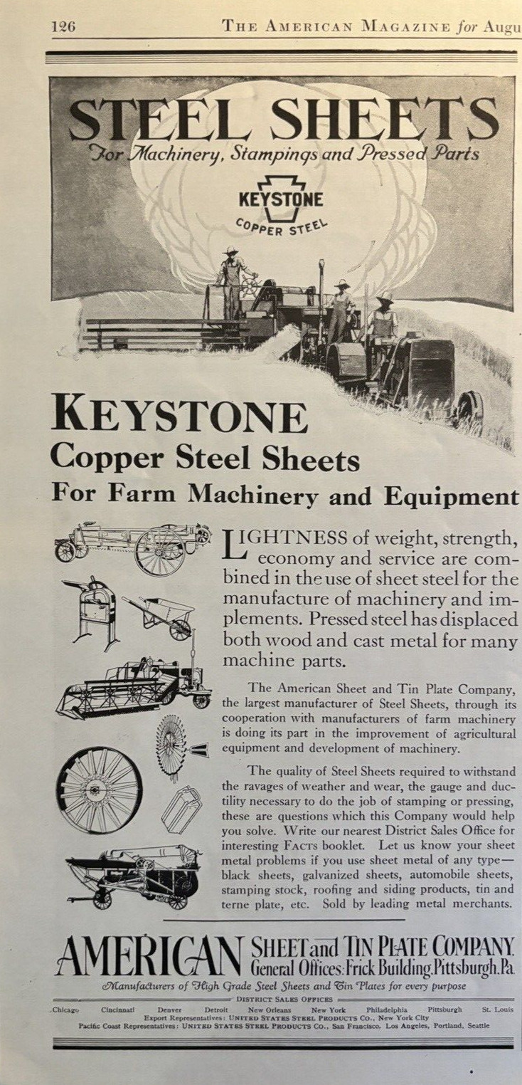 1927 American Sheet & Tin Plate Co Pittsburgh Pa Keystone Copper VTG Print Ad