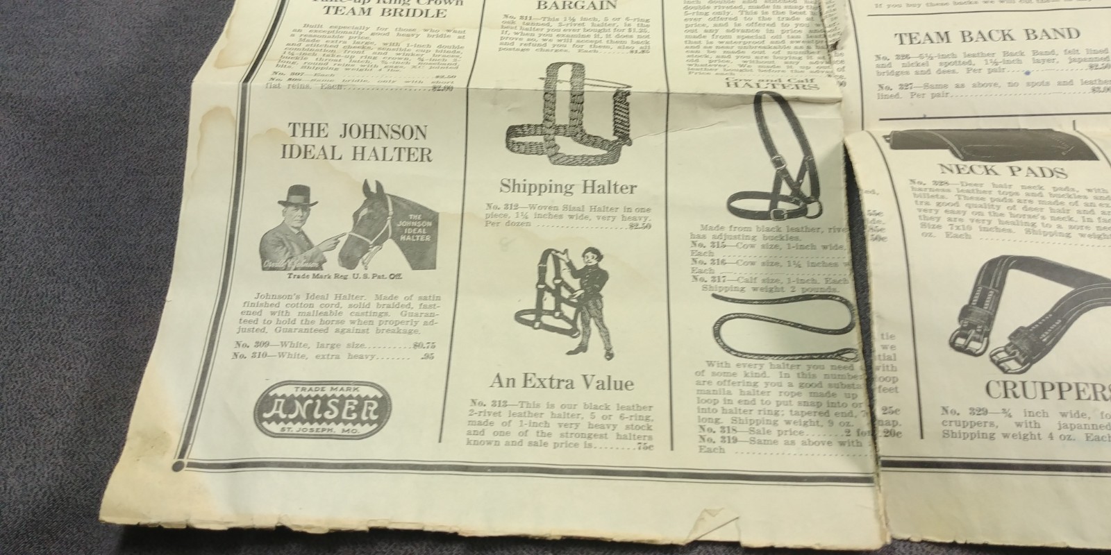 1920s Aniser Mercantile St Joseph Missouri Fold Out Ad Harness Hardware Antique