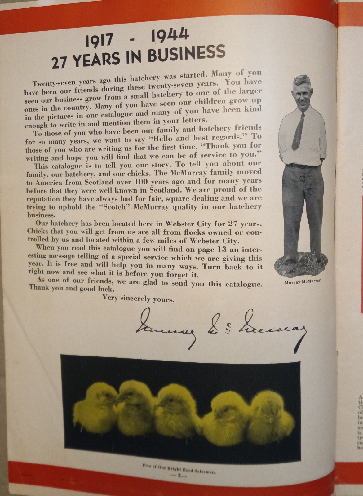Vtg 1944 Murray McMurray Hatchery Webster City Ia Catalog Order Form Price List
