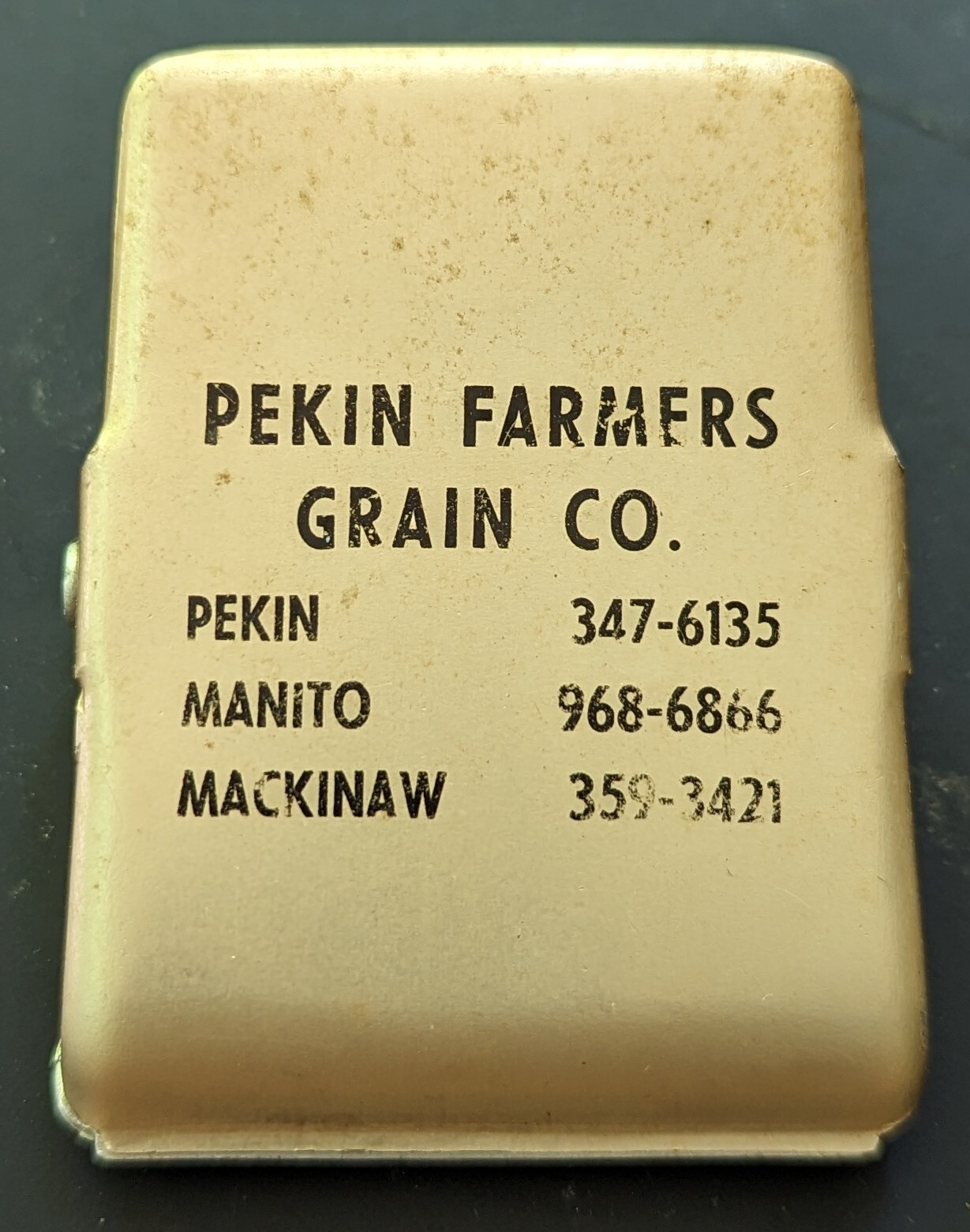 Vintage Pekin Farmers Grain Co. Advertising Metal Clip, Refrigerator Paper Clip