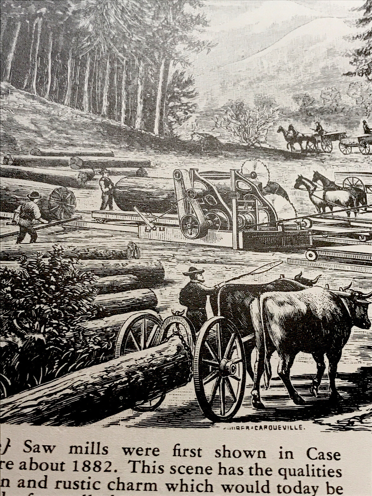 1882 J.I. Case Saw Mill & 1884 Portable Case Saw Mill Engraving Advertising