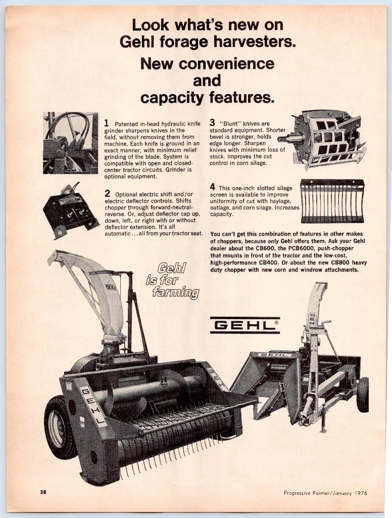 Gehl Forage Harvesters CB600 CB800 Farm Tractor Chopper 1976 Print Ad