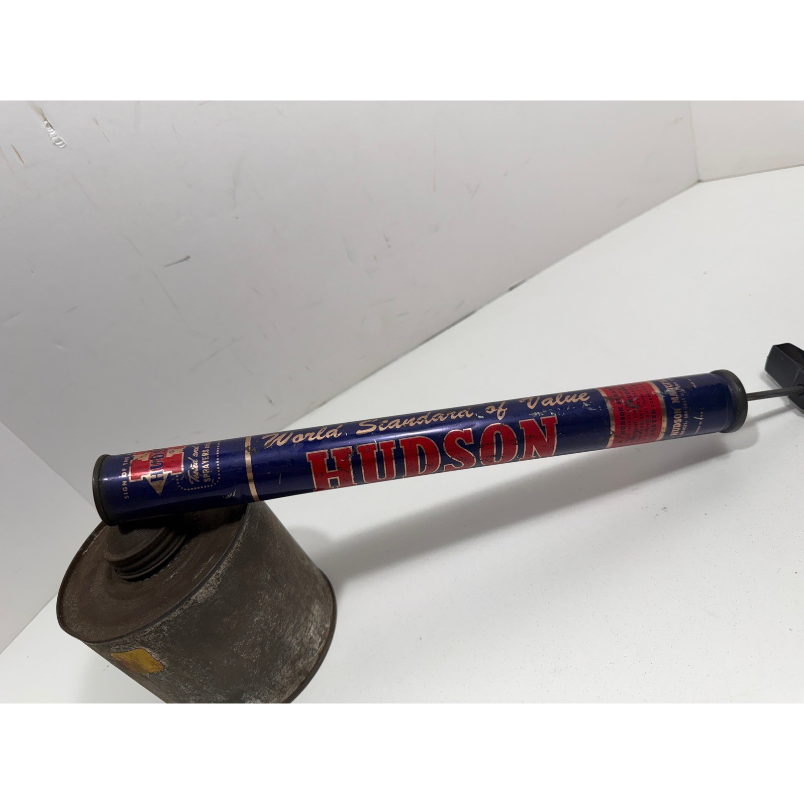 Vintage Hudson 6440 Handy Continuous Sprayer Blue Tin Litho Industrial Decor