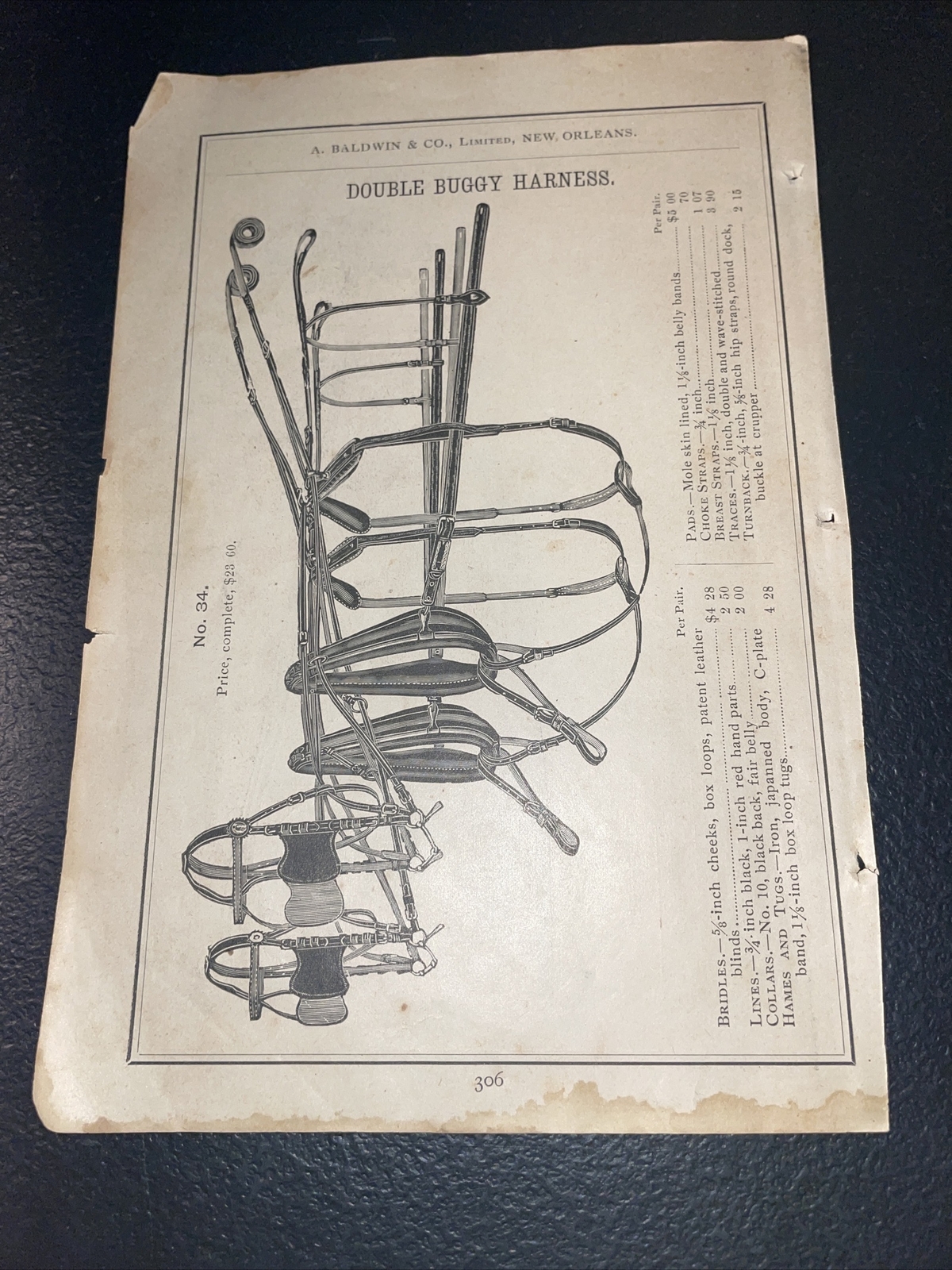 1891 Baldwin – Double Buggy Harness – Farm Advertising – New Orleans
