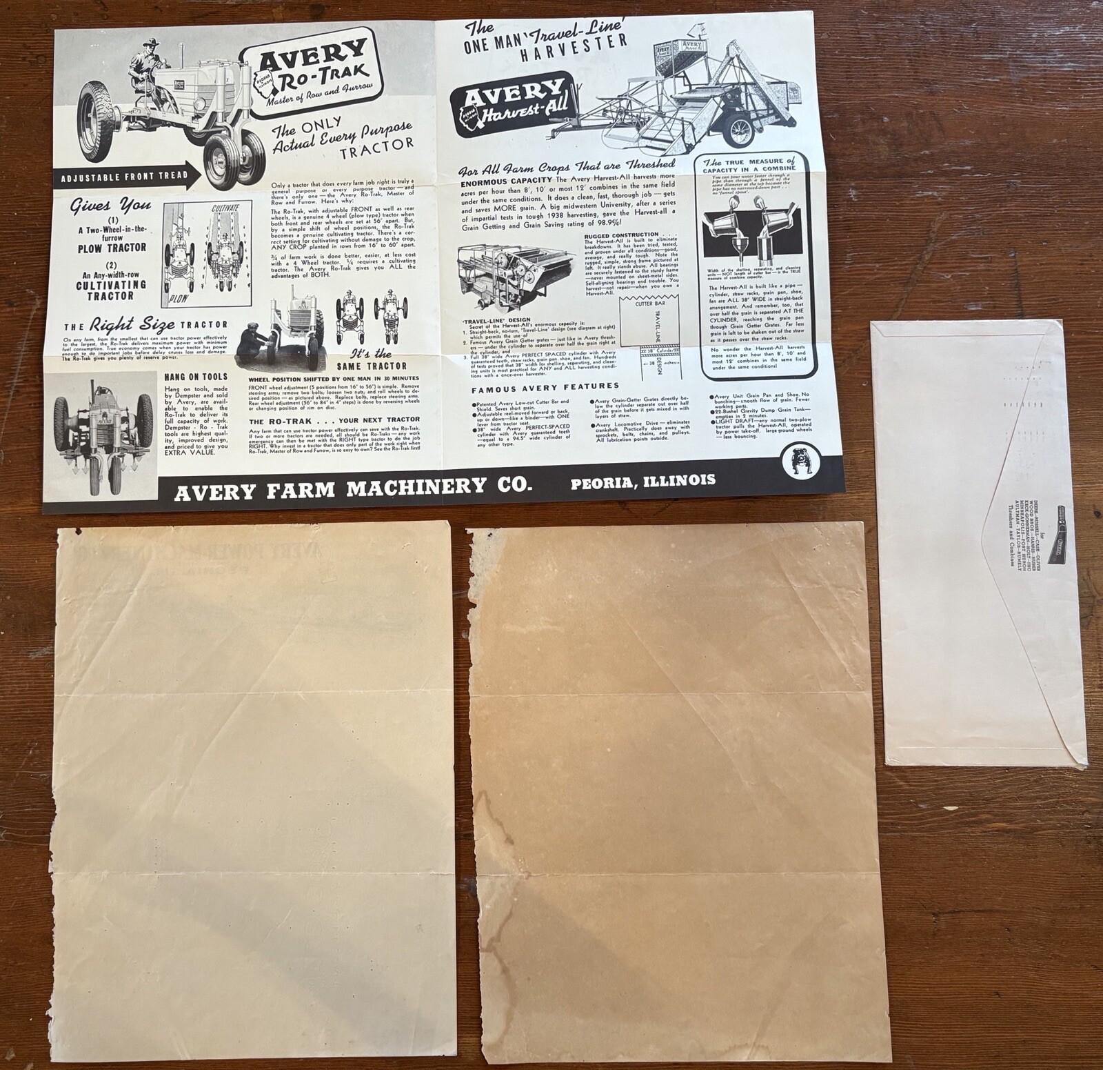 Lot (2) Original Vintage 1925 & 1940 Avery Equipment Letters Letterhead Brochure