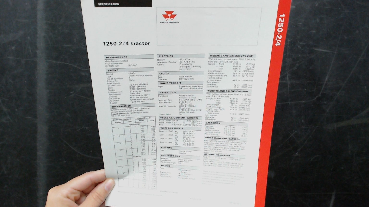 Massey Ferguson 1250-2/4 Compact Tractor Vintage Brochure Red White