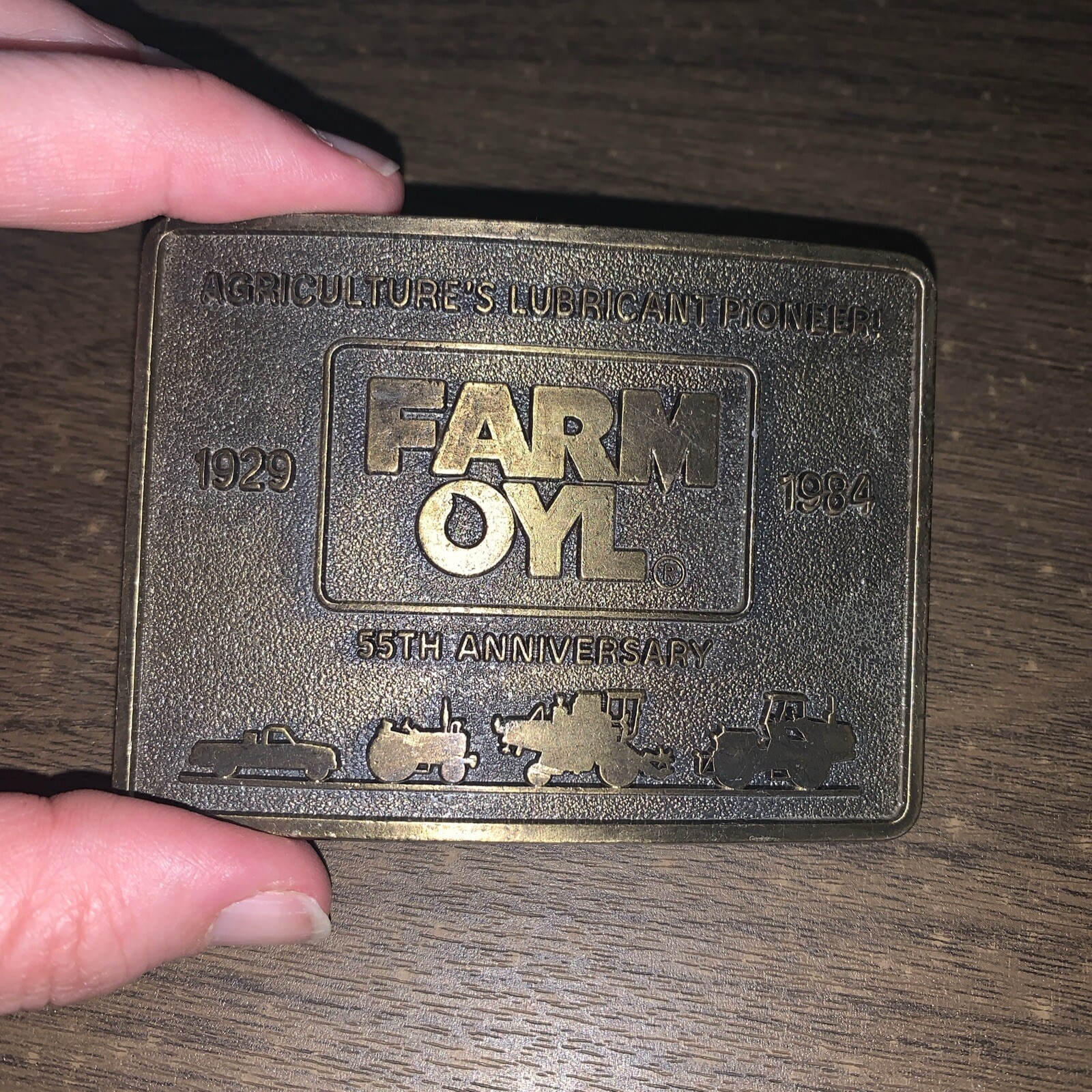 Vtg 1984 Farm Oyl Belt Buckle Tractor Combine Ag