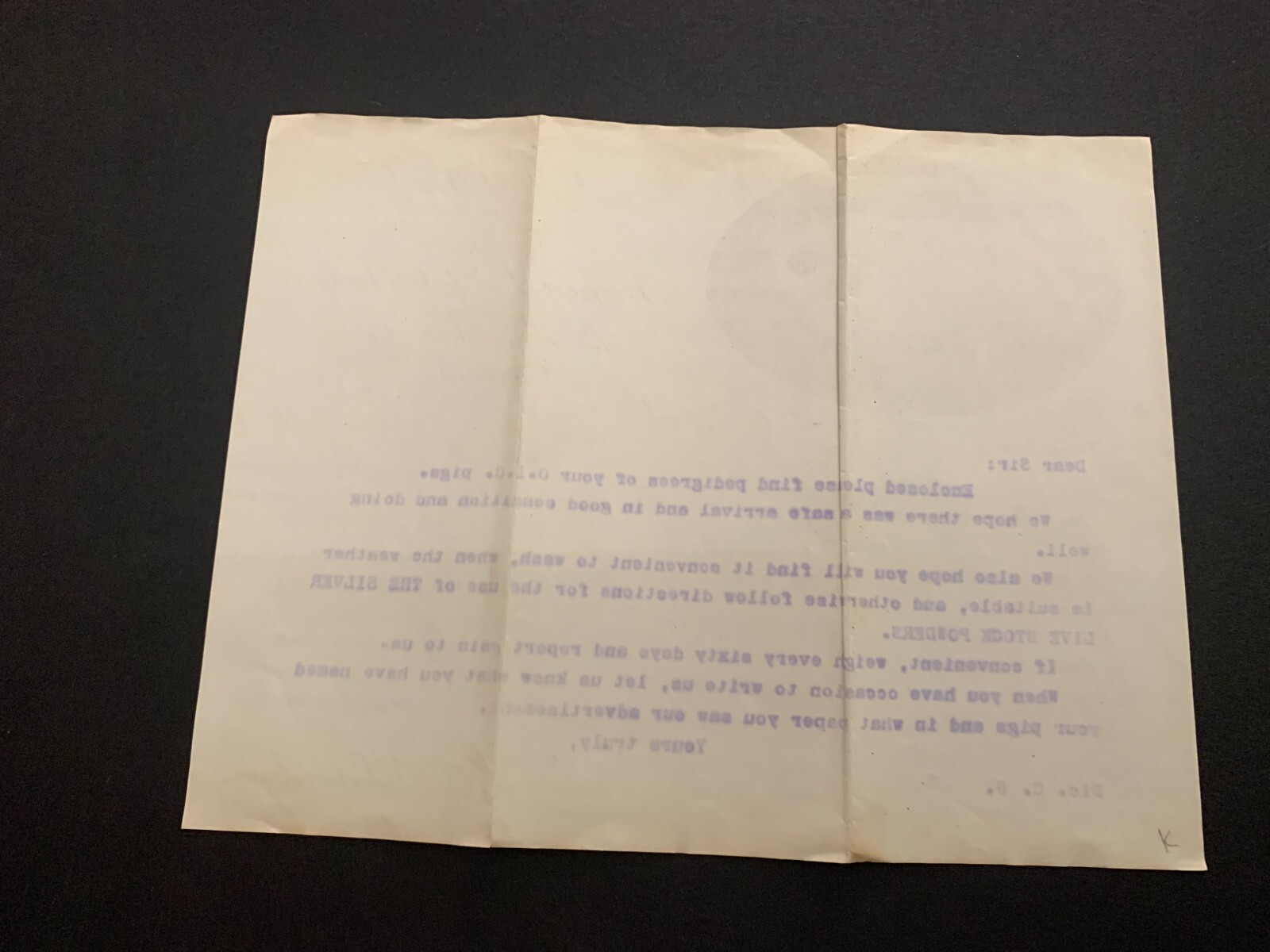 1903 L.B. Silver Famous O.I.C. Swine Letterhead Cleveland Ohio