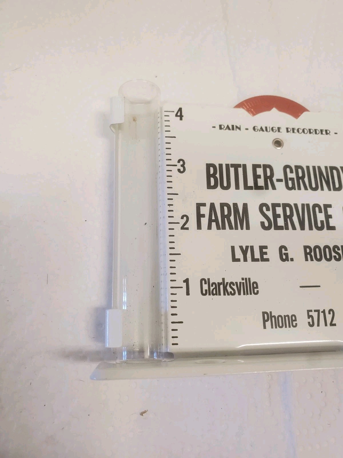 Metal Rain Guage Butler Grundy Farm Service Clarksville Iowa Lyle G Roose County