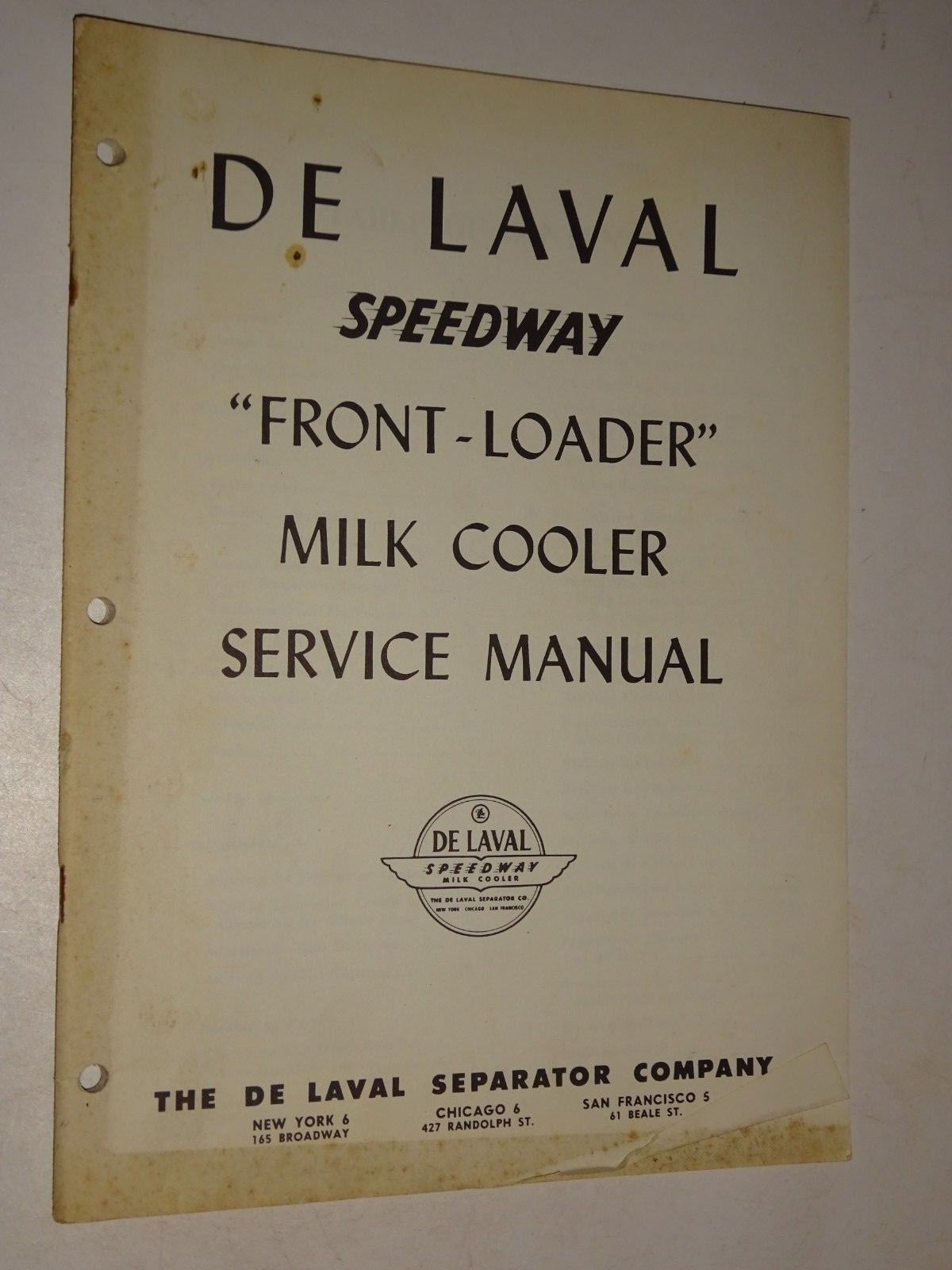 1951 DeLaval Speedway Front Loader Milk Cooler Service Manual Separator Company
