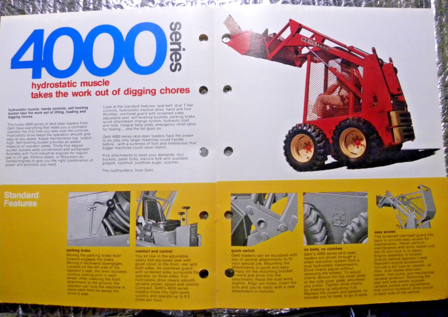 Vintage Factory GEHL Dealer&rsquo;s Brochure Hydrostatic Skid Steer Loader 4000 Serie