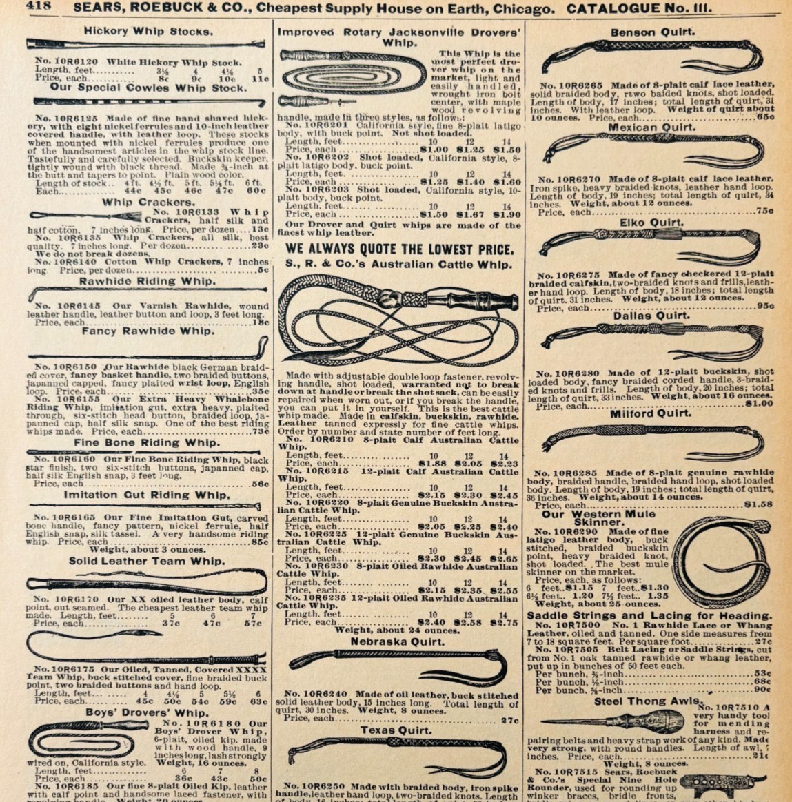 1901 Horse Jockey Whip Quirt Reproduction Advertisement Sears Agriculture DWW9A