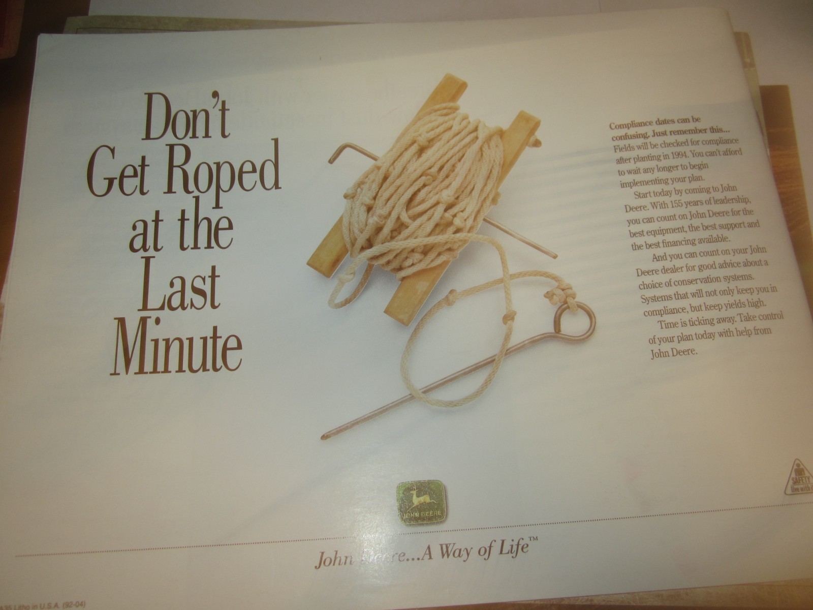 John Deere Countdown to Compliance For 1992 Dealer Brochure NOS 29 PAGES