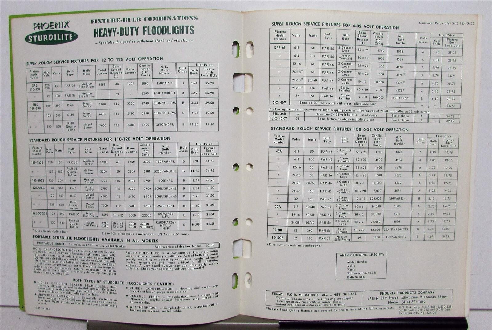 1969 Phoenix Sturdilite With Price List Floodlights Construction Sales Brochure