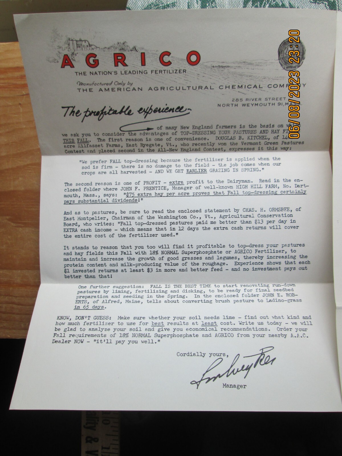American agricultural chemical co Top dressing adv mailer 1948