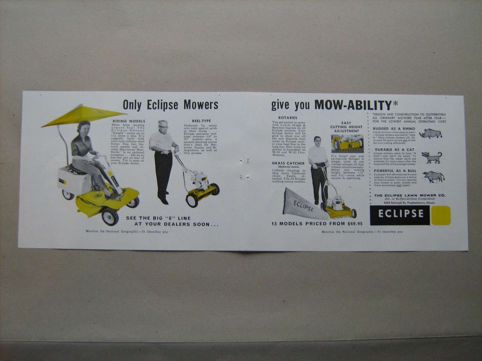 1960 Eclipse Riding/Reel/Rotary Lawn Mower vintage lawnmower ad from collection