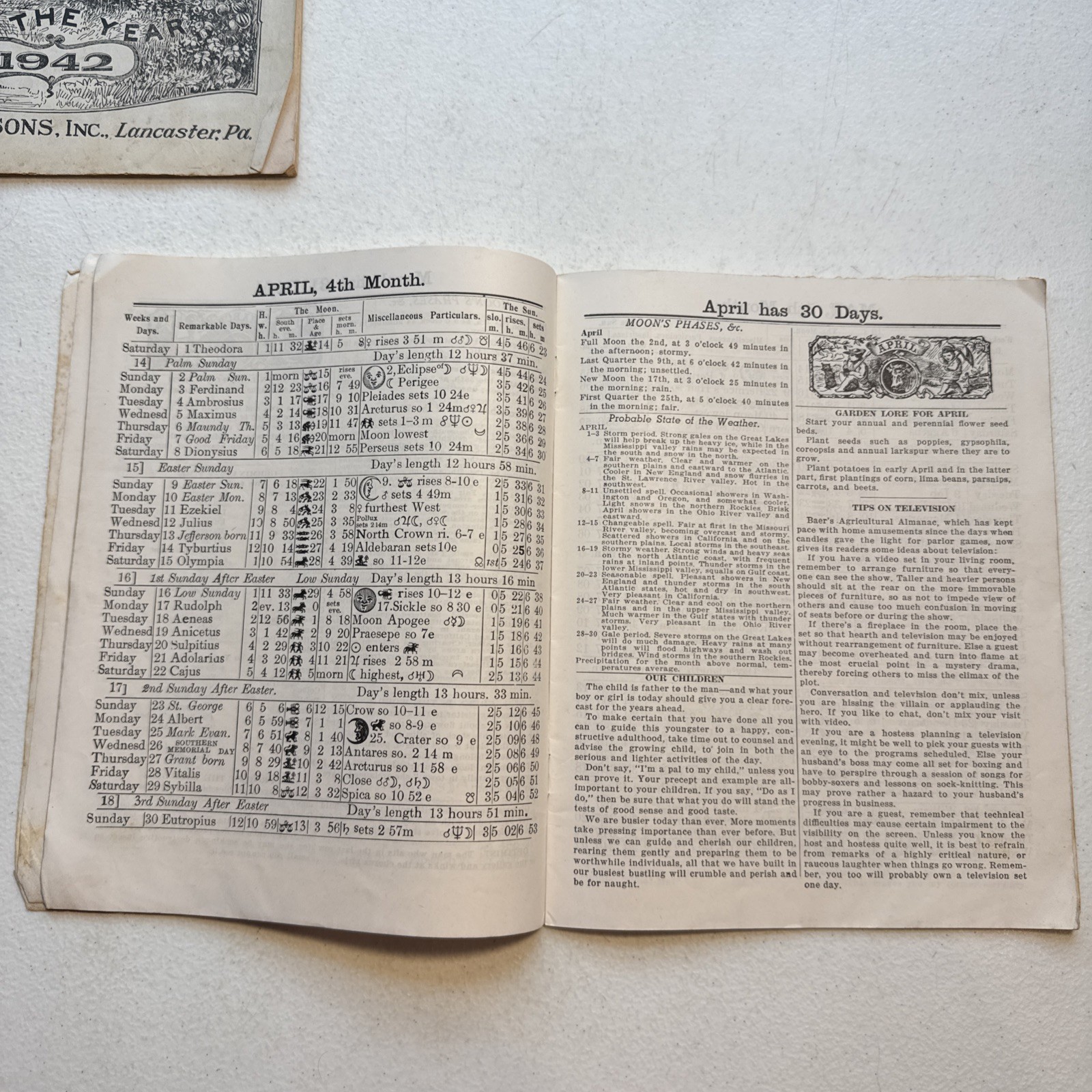Vintage 1942 & 1950 John Baer’s Sons Agricultural Almanac Lancaster, PA