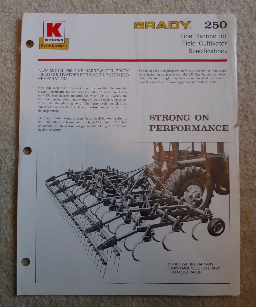 Brady 250 Tine Harrow Operators Manual Parts Catalog Koehring Farm Division