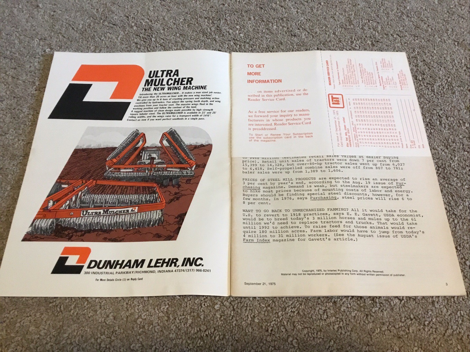 Implement & Tractor Magazine September 21 1975 Farming Agriculture Vintage Ads J