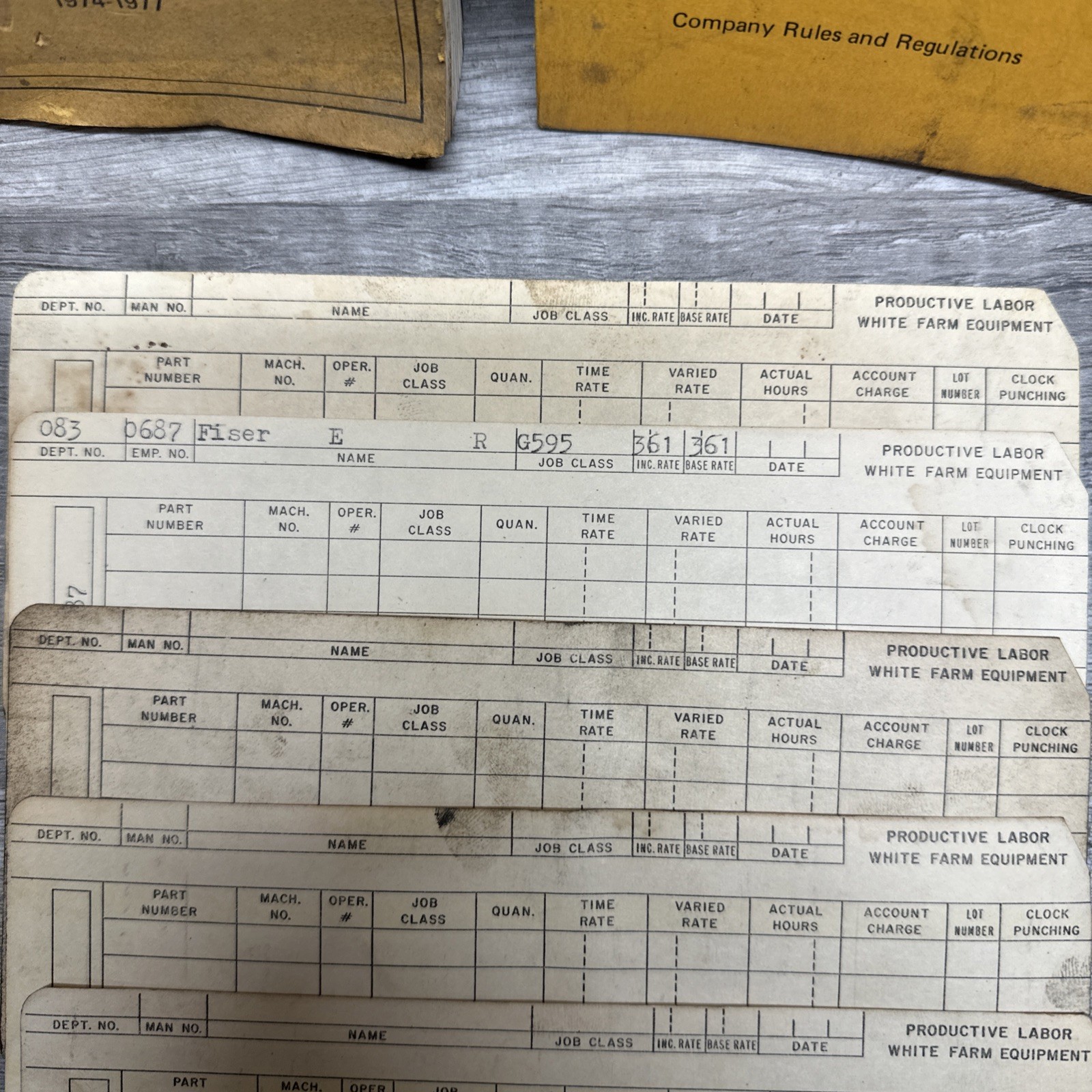White Farm Equipment Co. Charles City, Iowa Employee Time Cards, Handbook Union