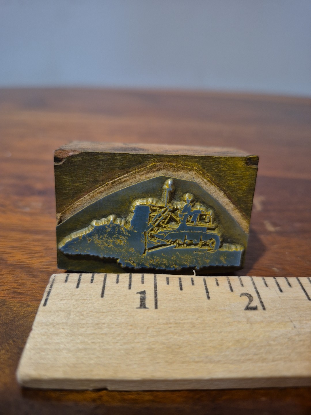 Vintage, Bulldozer Printing Press Block, 2&Prime;x1-1/8&Prime;x7/8&Prime;
