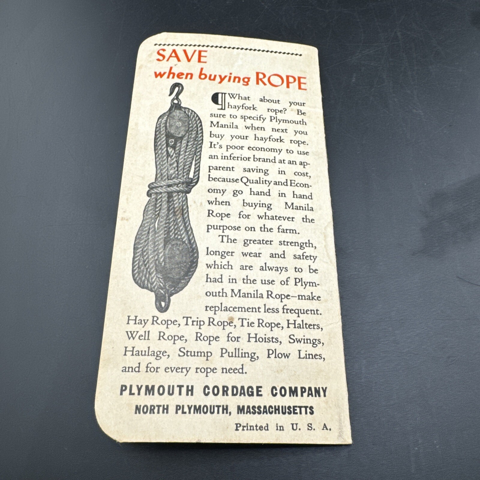 Vintage 1941 PLYMOUTH BINDER TWINE Vest Pocket Notebook North Plymouth Ma