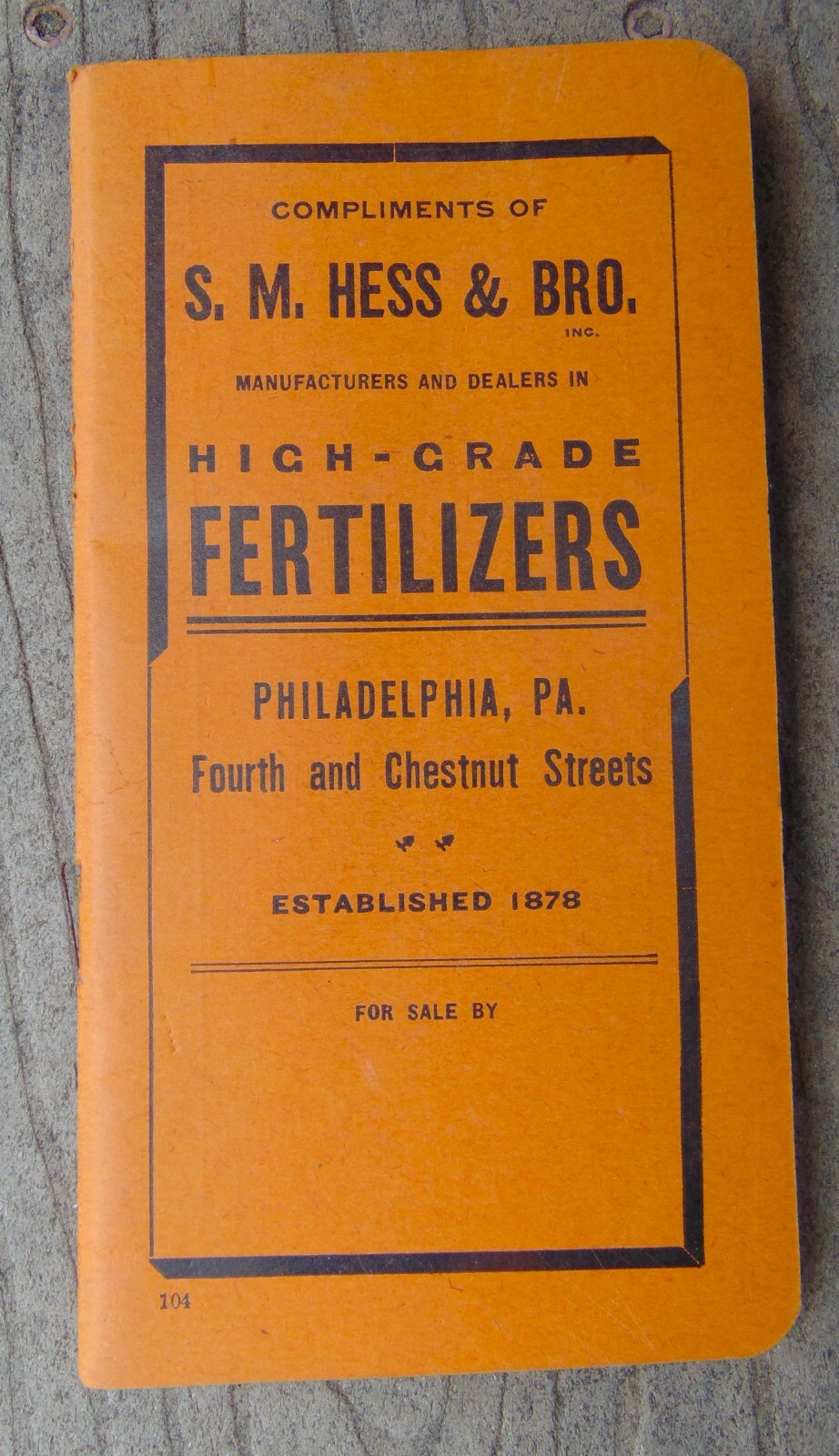 1910 CALENDAR BOOKLET ~ H.M. HESS & BRO. HIGH GRADE FERTILIZERS, PHILADELPHIA,PA