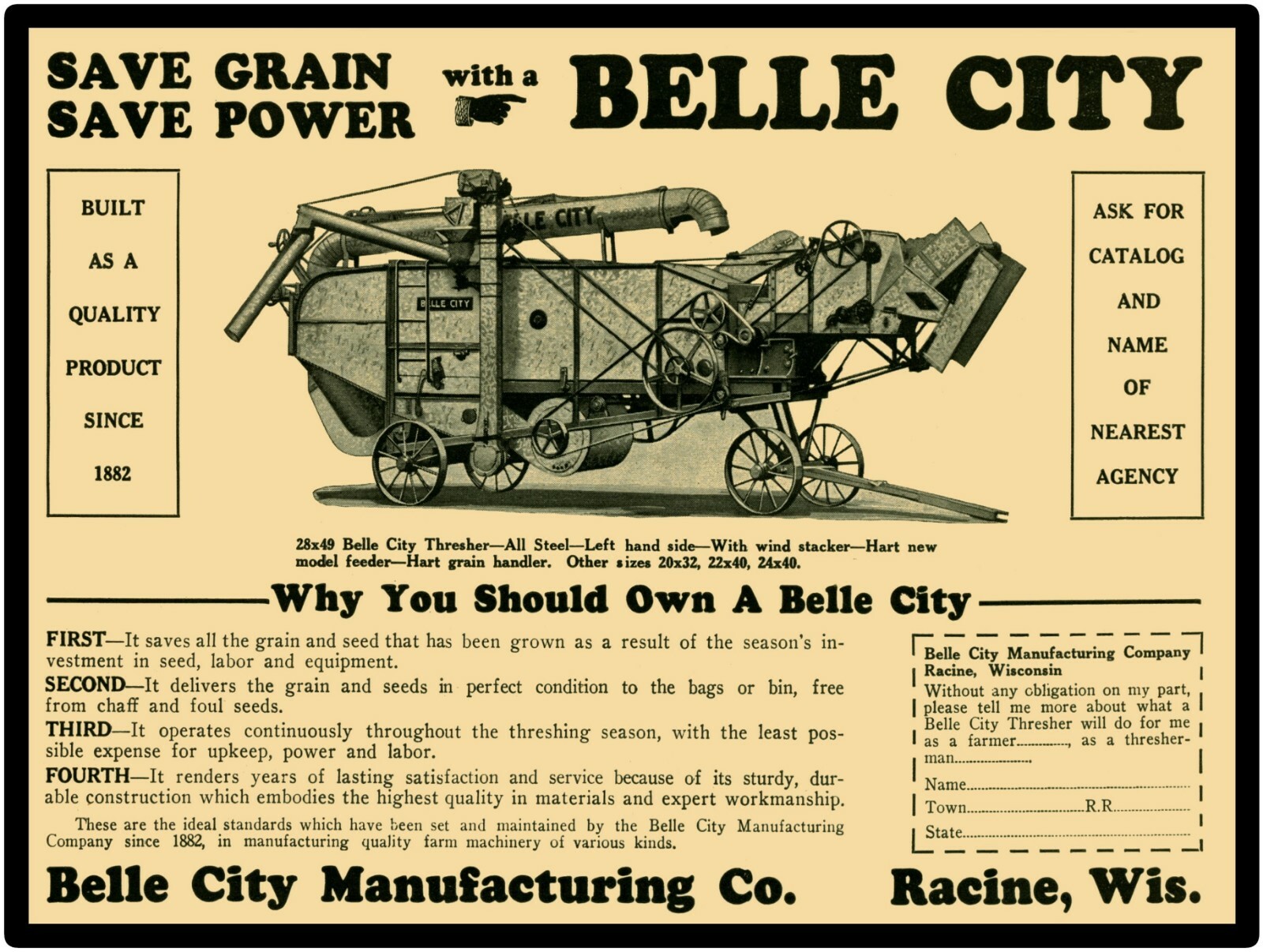 Belle City 1936 Repro Metal Sign: 28-49 Belle City Thresher Pictured