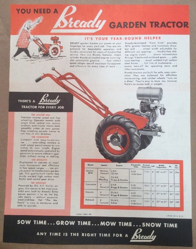 Bready Garden Tractor Solon Ohio Advertising Brochure 1950s INVB45