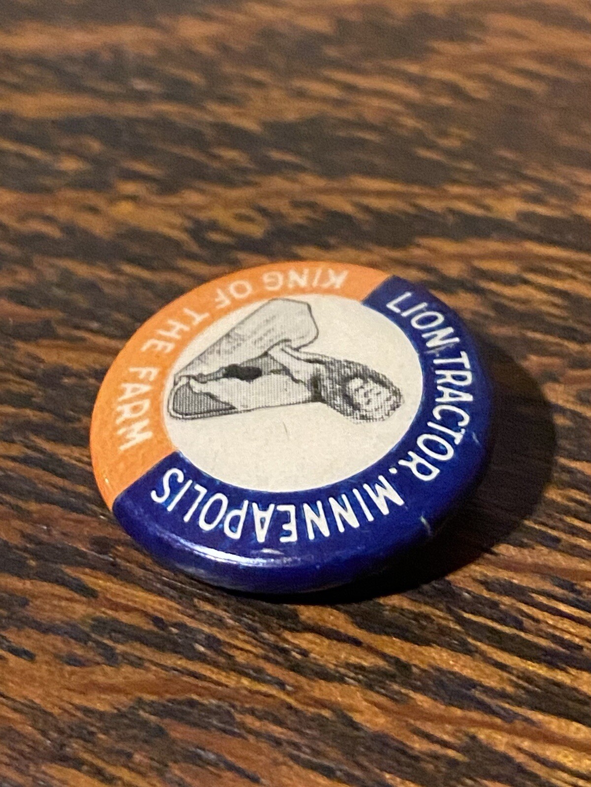 7/8” Lion Tractor Celluloid Pinback Minneapolis Plow Implement