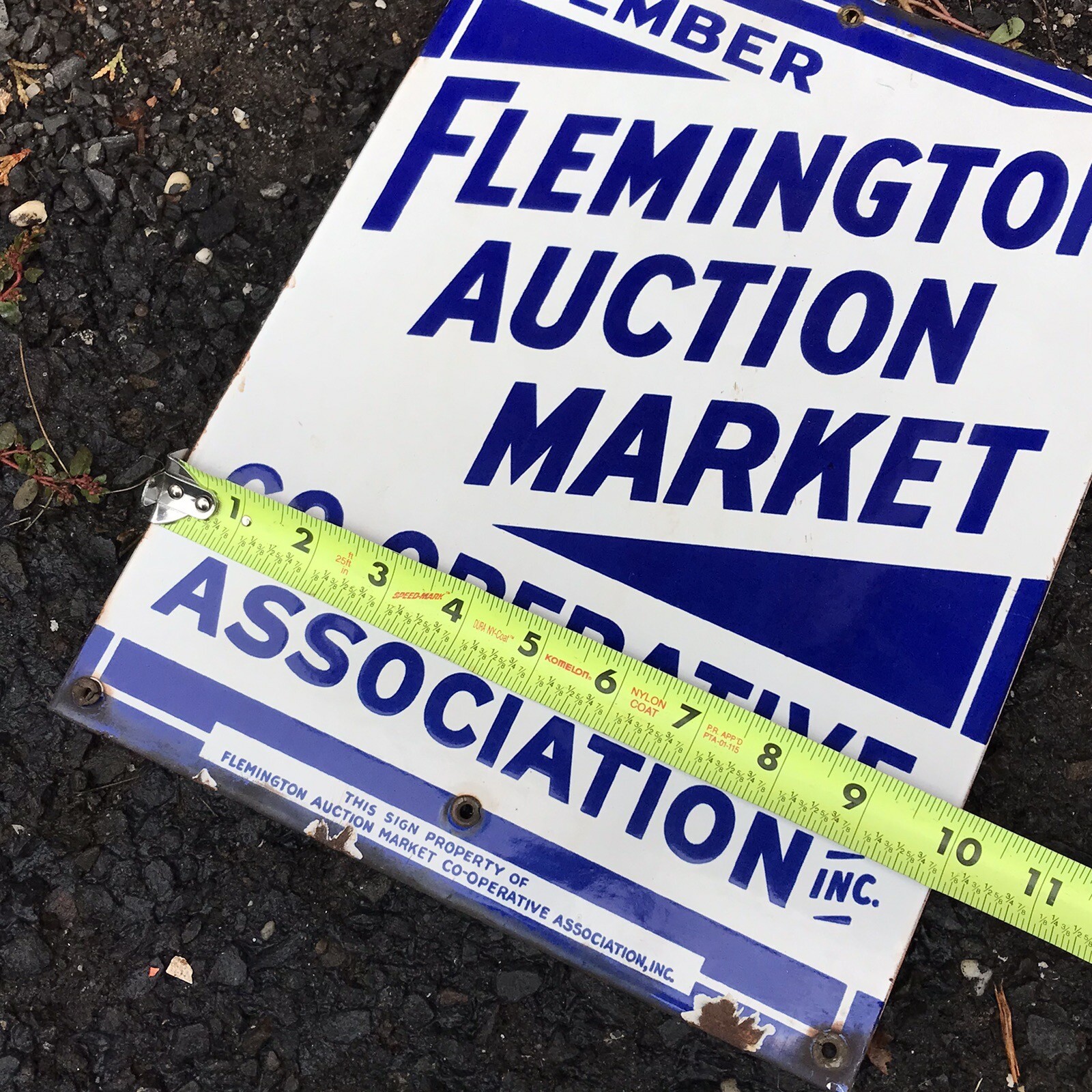 Original Flemington Auction Market Co-Operative Association Porcelain Sign 13×10