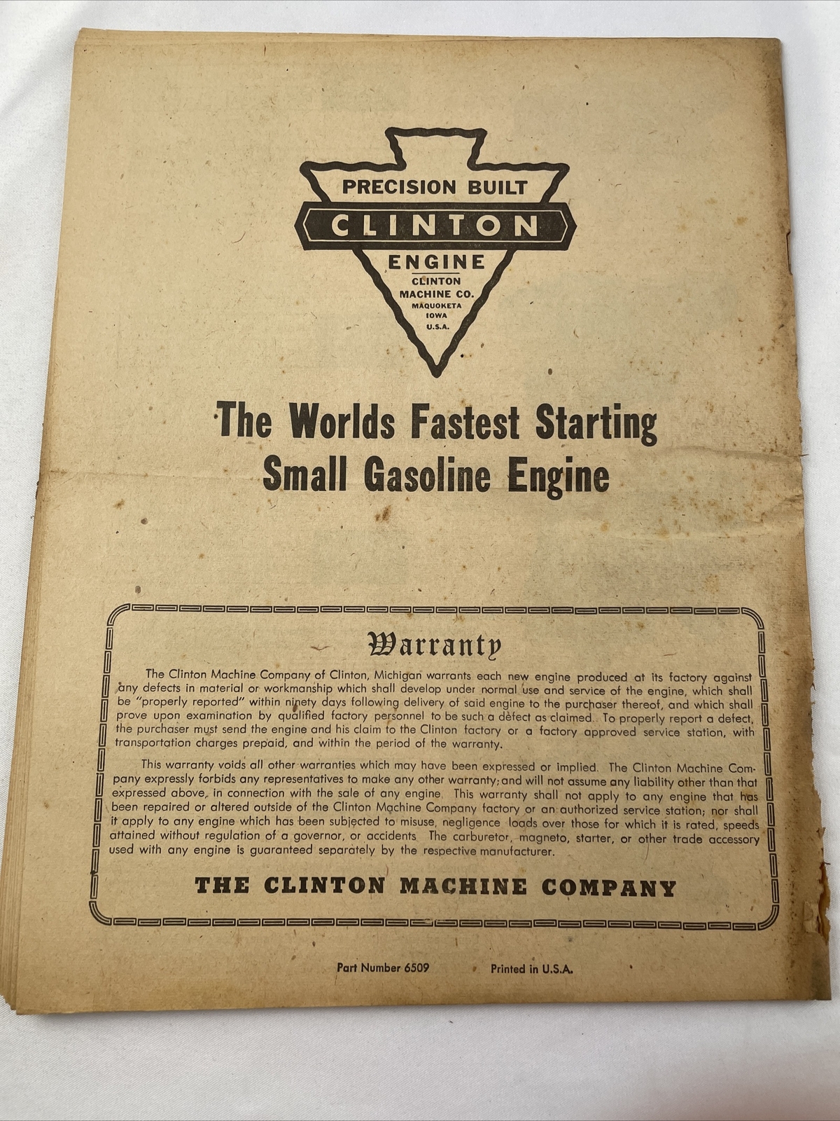 Authorized Clinton Service Directory Precision Engines Machine Co. VTG 1953