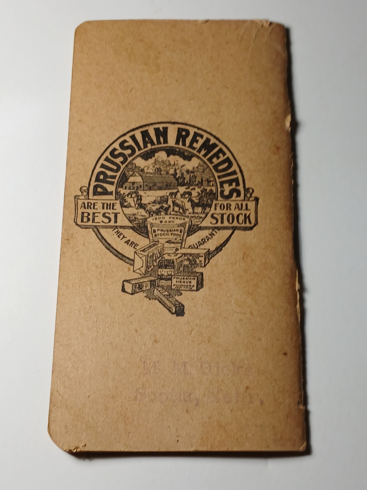 1906 Vintage Farm Ledger Prussian Food Advertising Cow Pig Sheep Horse Graphic