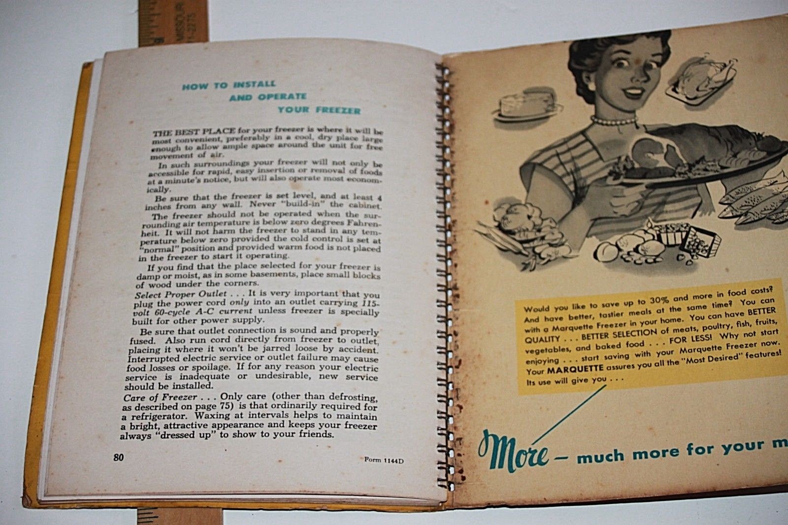 Vintage Appliance Owners Manual MARQUETTE HOME FREEZER, cook book Cooking tips