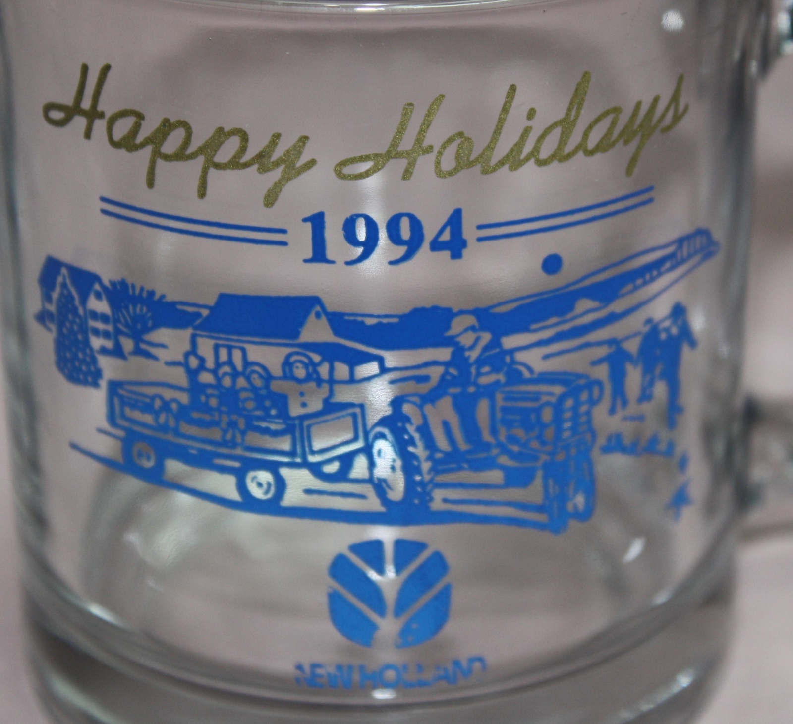 NEW HOLLAND ADVERTISING 1994 HAPPY HOLIDAYS COFFEE CUP / MUG GLASS