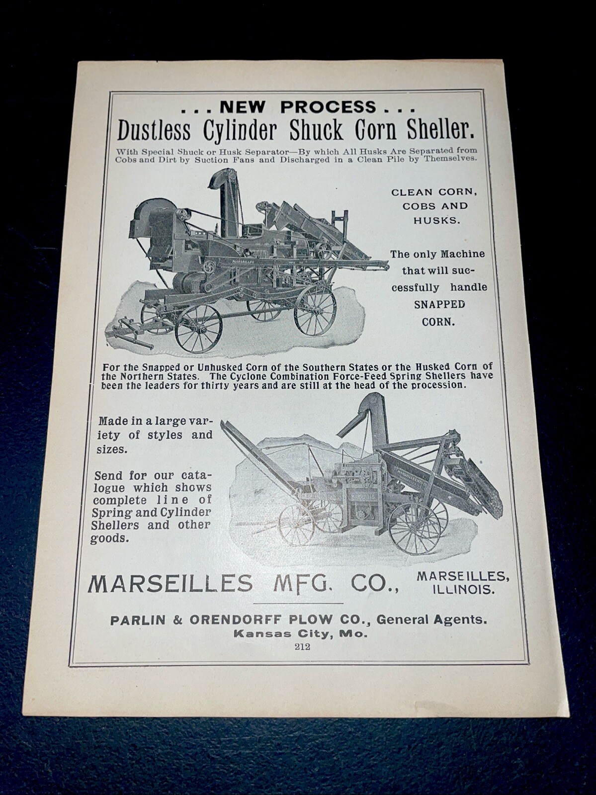 ORIGINAL 1907 Marseilles Shuck Corn Sheller Farm Implement Advertising