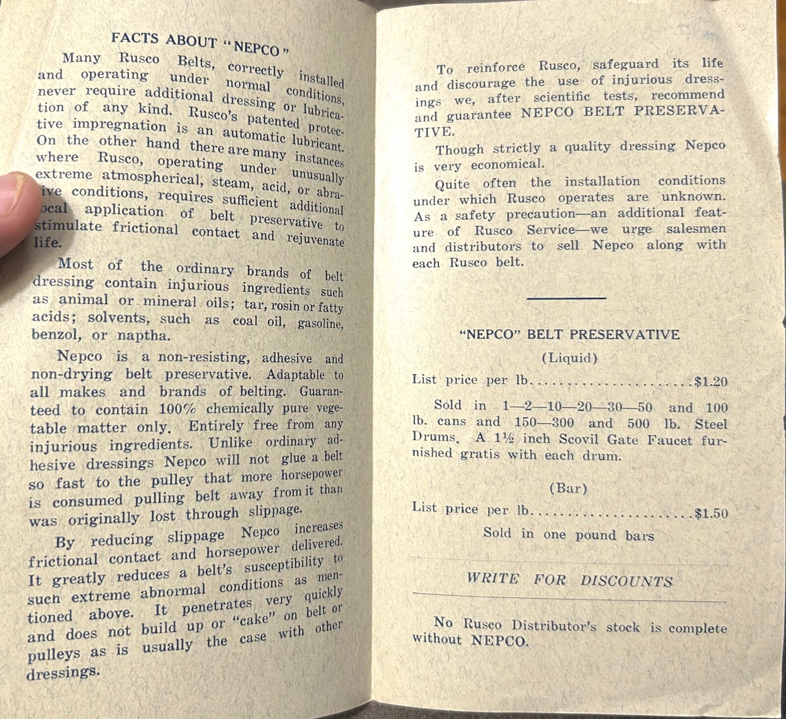 4-page Brochure Nepco / Rusco Belting Early 1900s