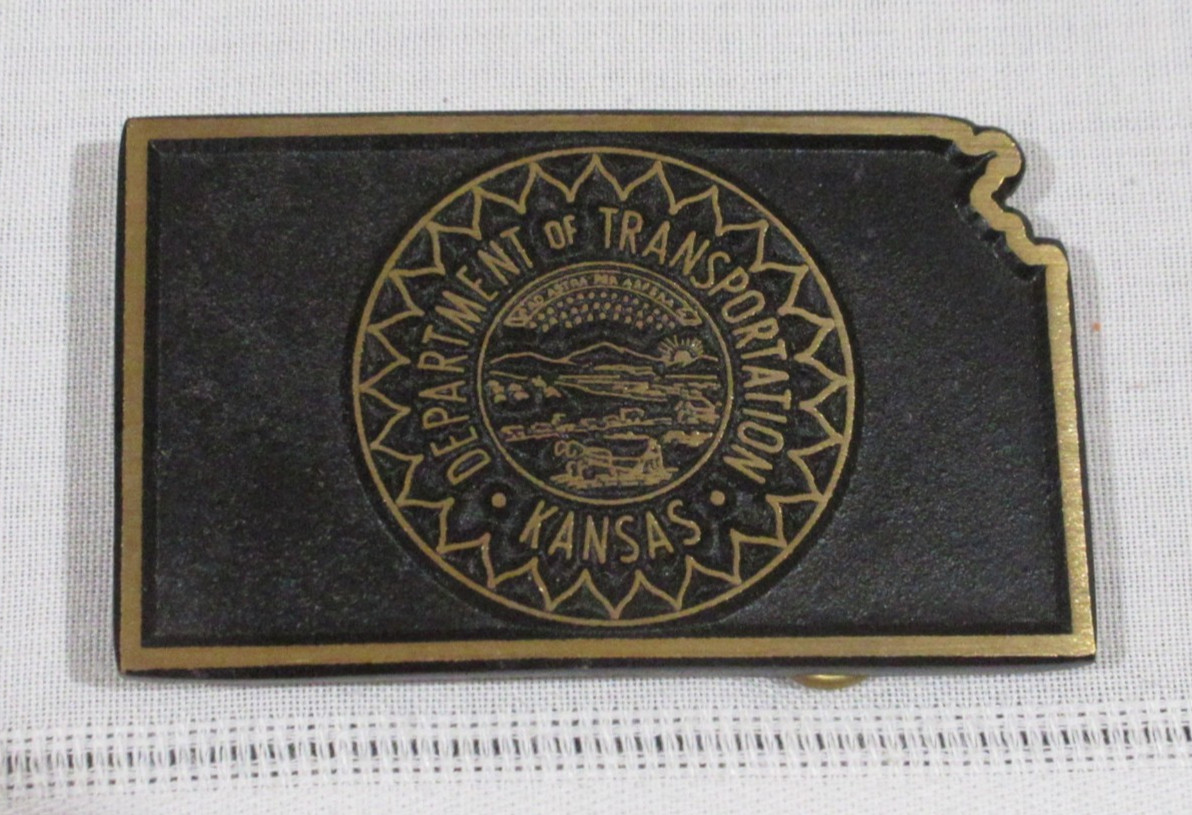 Vintage Kansas Department of Transportation Brass Belt Buckle