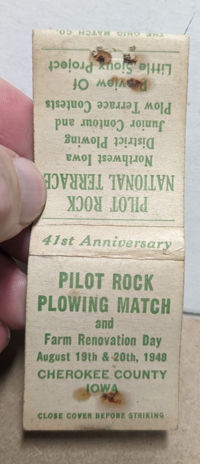 1948 Pilot Rock National Terrace Plowing Match 41st Anniversary Matchbook Cover