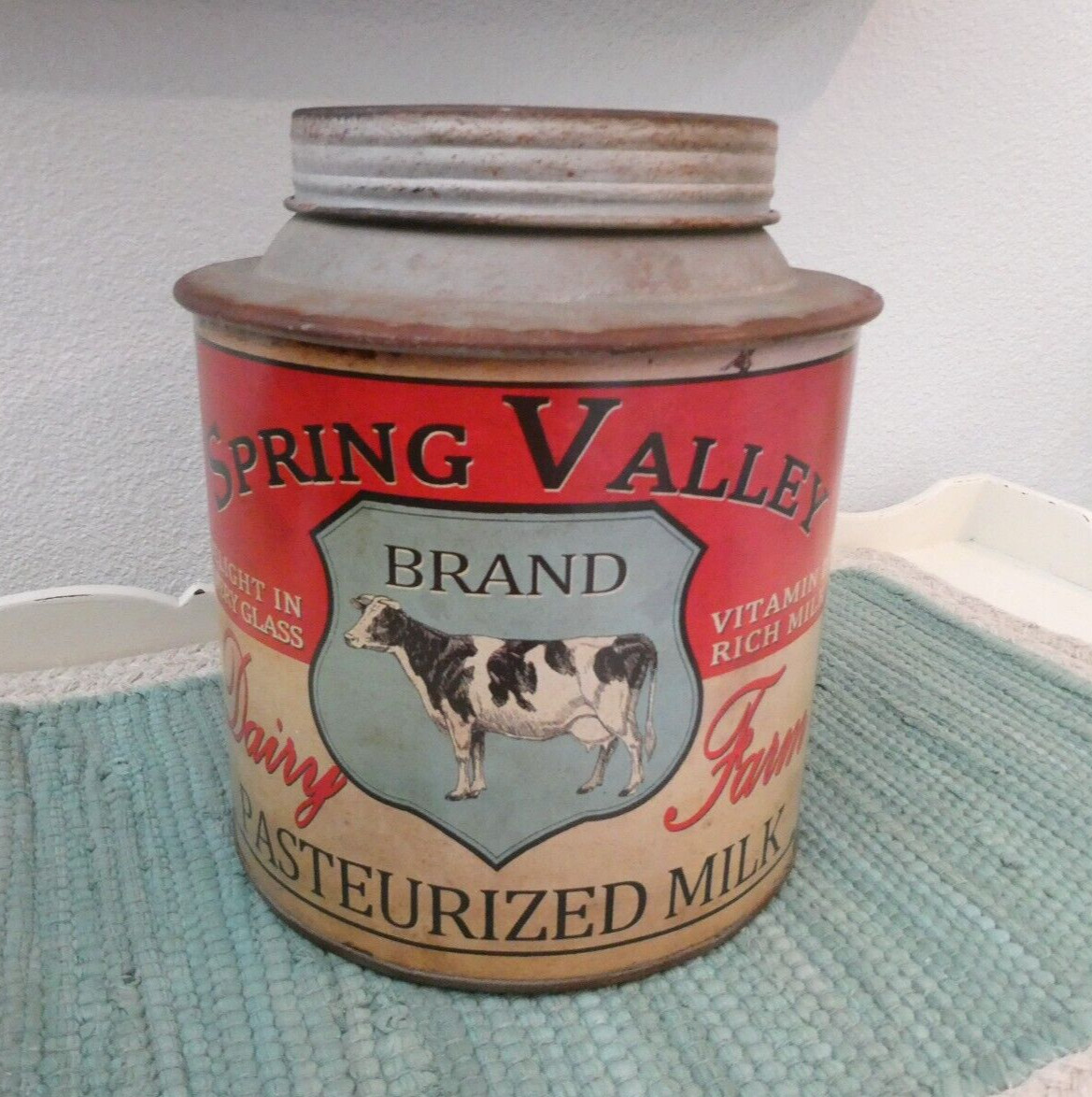 Spring Valley Dairy Milk Can Cow Farm Holstein Cattle Butter Creamery
