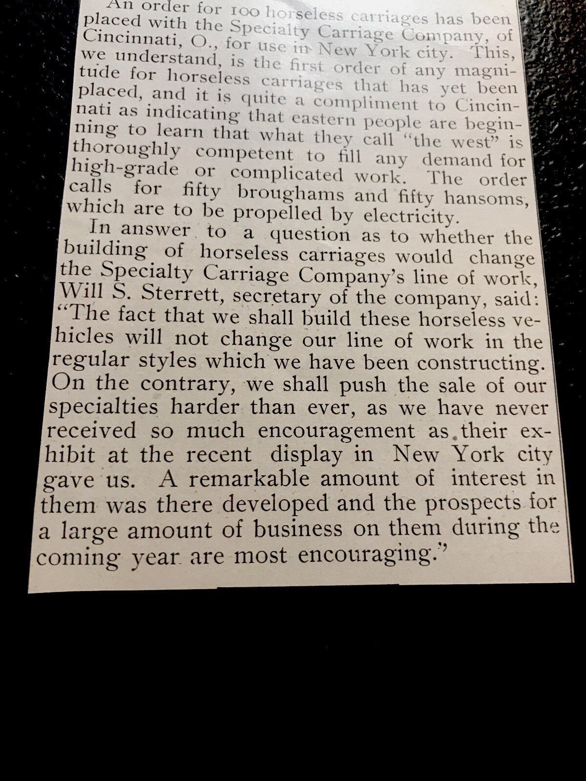 ORIGINAL 1897 Specialty Carriage Co. To Make 100 Wagons Article Cincinnati Ohio