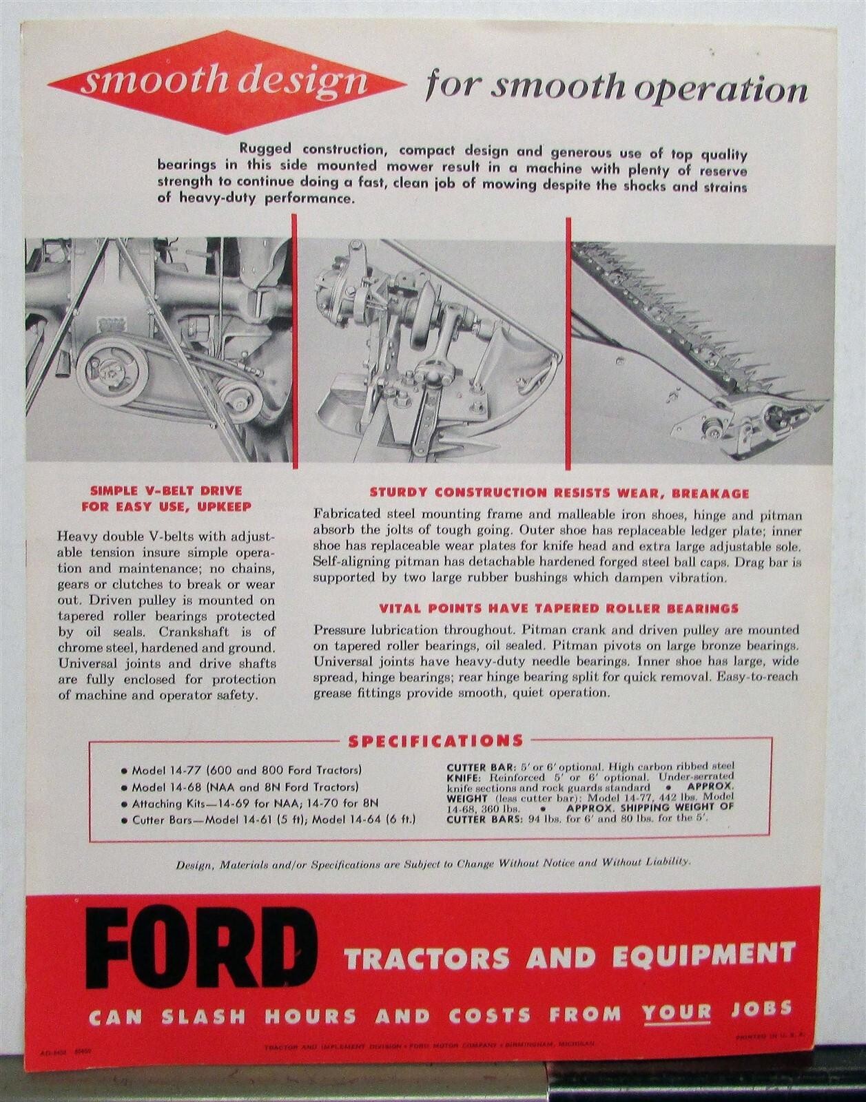 1956 Ford Side Mower Specifications Agriculture Sales Brochure