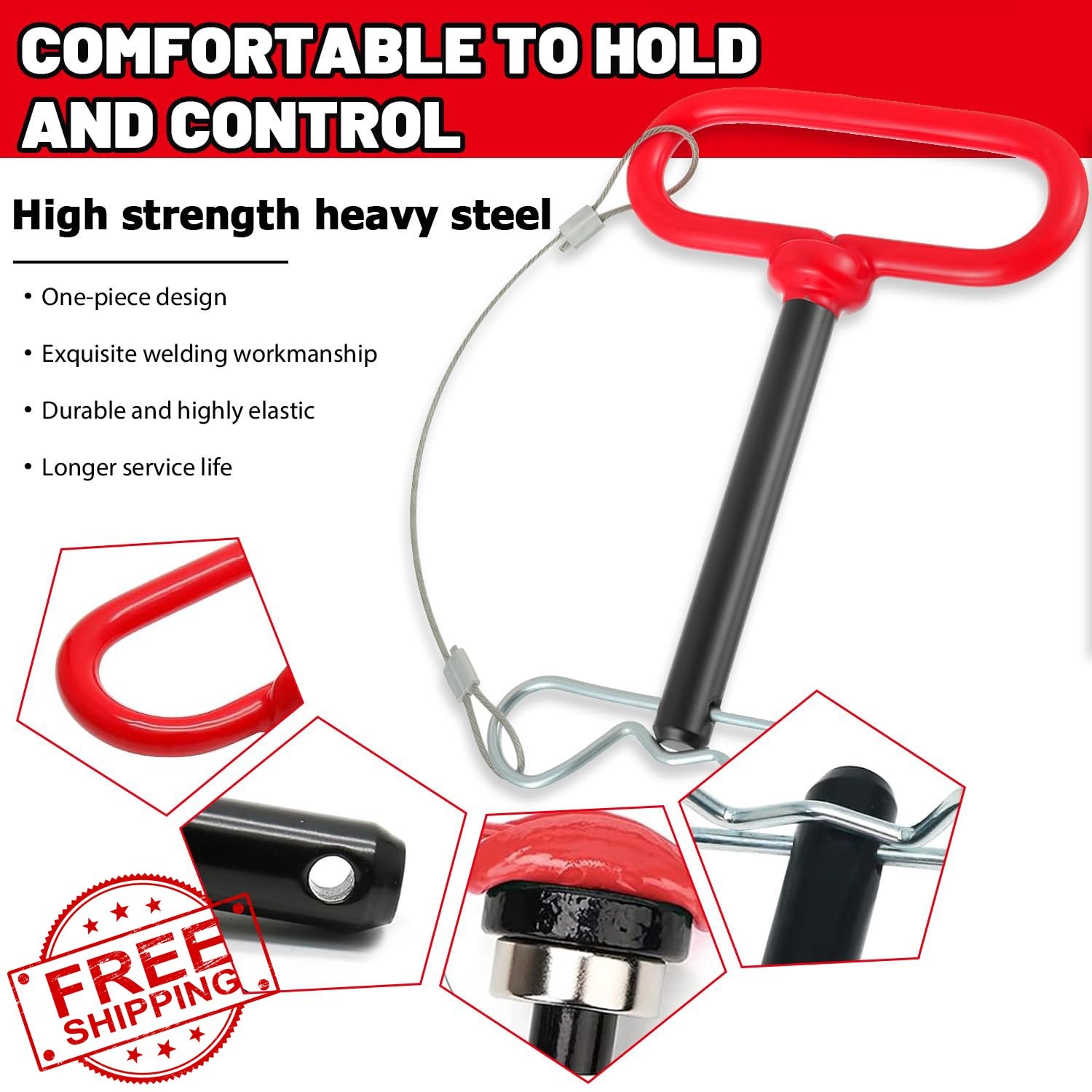 HUAREW 1/2&Prime; x 4&Prime; Trailer Hitch Pin w/Clip Rope 2pc