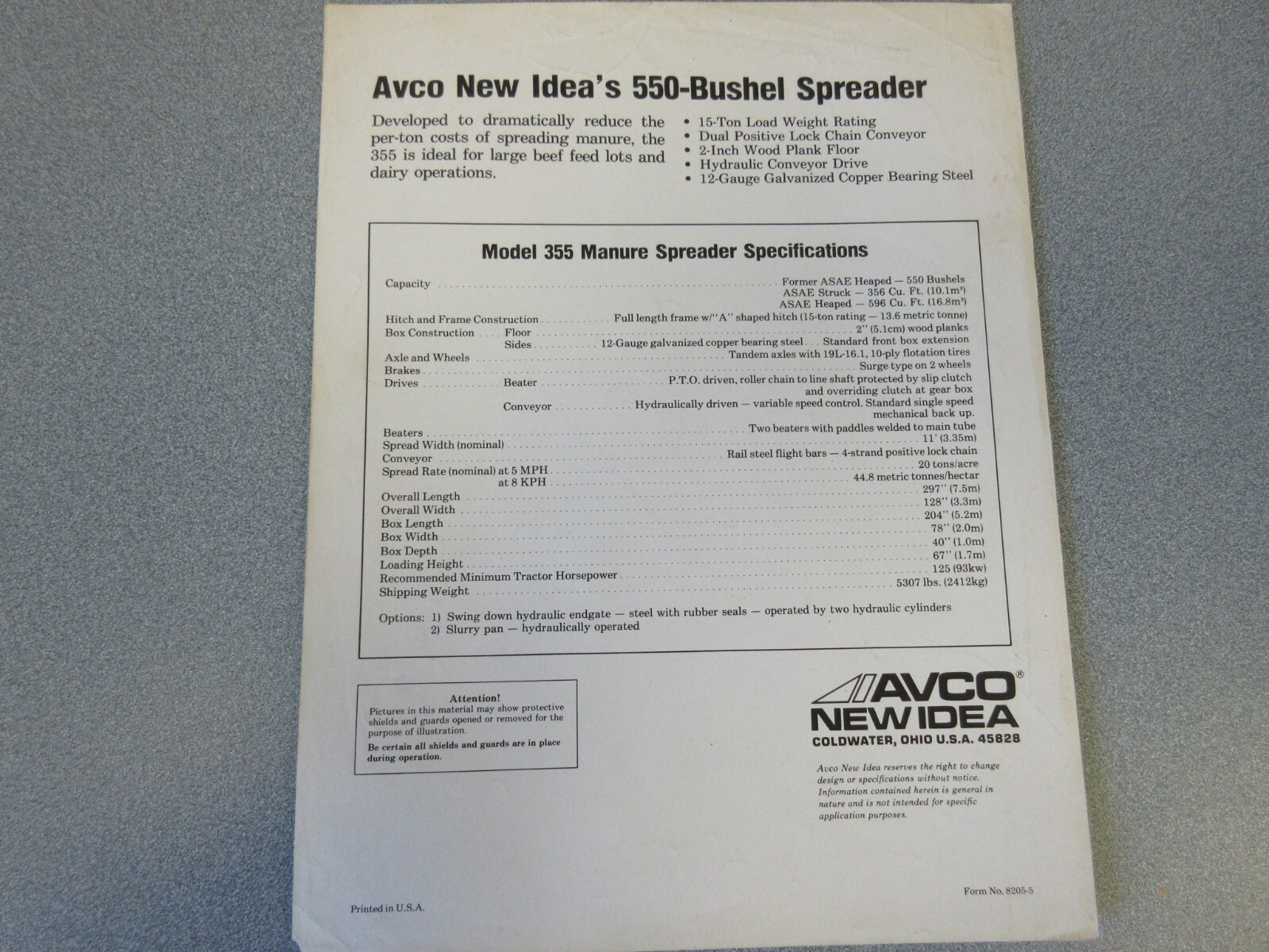Avco New Idea 15-Ton Spreader Sales Sheet