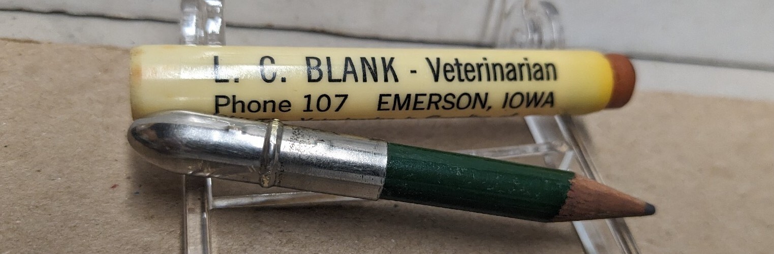 Vintage L. C. Blank Veterinarian Phone 107 Emerson Iowa IA Bullet Pencil