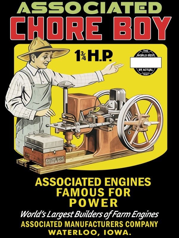 Associated Chore Boy Gas Engines, Waterloo Iowa NEW Metal Sign: 12×16 Ships Free