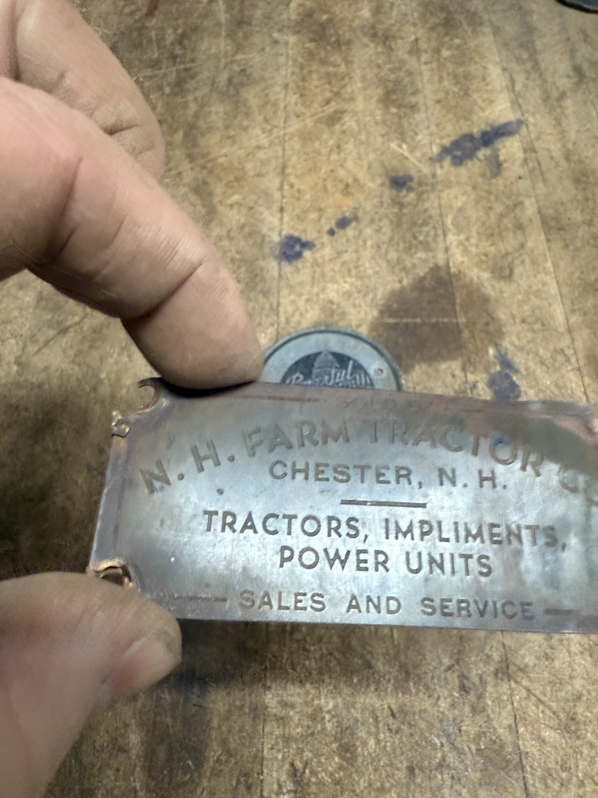 Powerful As The Nation Chester N.H. Farm Tractor Co Machine ID Tags Plates Signs
